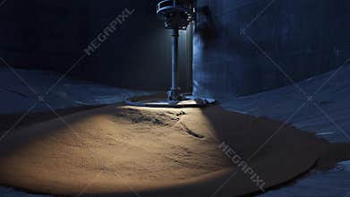 Grain accumulating inside large industrial storage silo