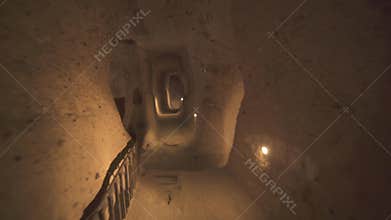 Derinkuyu underground city corridors and chambers reveal ancient cave architecture in Cappadocia, nevsehir, turkiye, subterranean