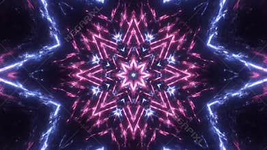 Radiant Neon Kaleidoscopic Starburst Pattern With Electric Blue and Magenta Radiating Symmetry