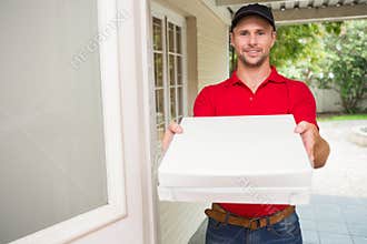 Pizza delivery man delivering pizzas