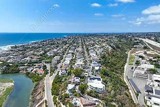 Aerial view of Cardiff by the Sea, beach community in the incorporated city of Encinitas in San Diego County, California