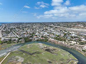 Aerial view of Cardiff by the Sea, beach community in the incorporated city of Encinitas in San Diego County, California