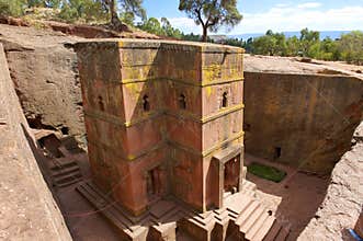 Unique monolithic rock-hewn Church of St. George, UNESCO World heritage, Lalibela, Ethiopia.