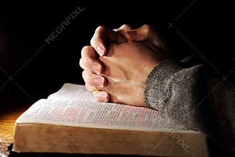 Hands Praying Bible Man