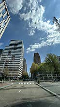 Amsterdam zuida business district with modern skyscrapers, wide city road