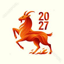 Fiery Orange Zodiac Goat with Flames and Bold 2027 Gradient Text Illustration