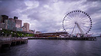 Ferris Wheel on a Cloudy Afternoon in Seattle