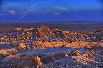 Barren landscape of the Moon valley in Atacama desert, Chile.