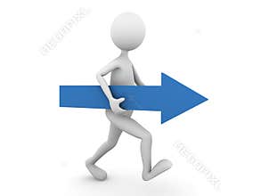 Man walking forward with blue arrow