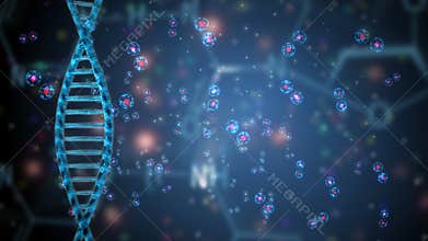 Dna double helix and cells on the background