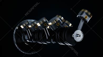 V8 motor with working pistons and crankshafts. Concept of automobile engine.