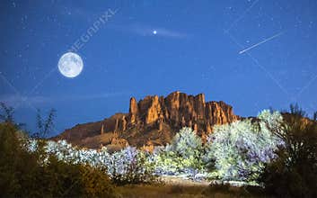 Moon Rises over Superstition Mountains