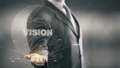 Vision Businessman Holding in Hand New technologies