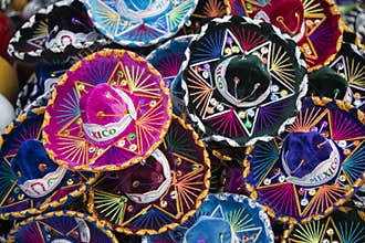 Mexican sombreros sold in market in Mexico