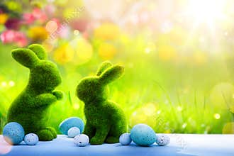 Art family Easter bunny and Easter eggs; Happy Easter Day