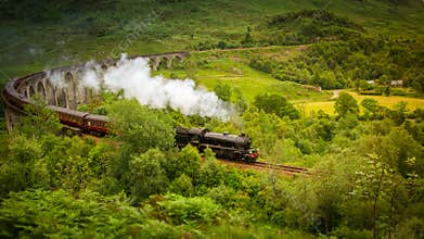 Hogwarts Express steam train from Harry Potter at Glenfinnan Scotland