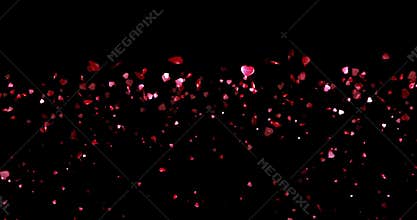 Valentine day, waterfall of red hearts shape on black background, holiday festive valentine day love concept with alpha, channel