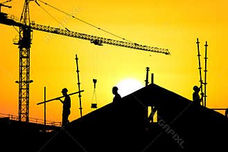 Silhouette construction site