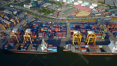 Container cargo ship, import export, business logistic supply chain transportation concept