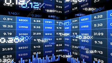 Seamless animation of pixelated digital business financial and stock statistic table chart and information data number background