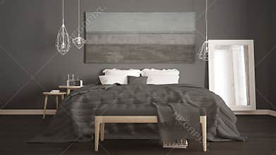 Classic bedroom, scandinavian modern style, minimalistic interior design, close-up