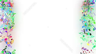 Abstract background with colorful music notes. Seamless loop