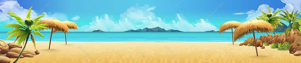 Sea panorama, Tropical beach. Vector