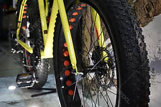 BIKE EXPO 2017, Kiev, Ukraine. Close up view wheel bike bicycle, mountain bike