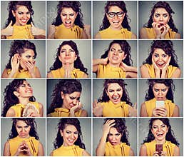 Collage of a woman expressing different emotions and feelings