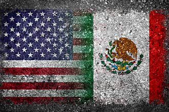 Merged Flags of USA and Mexico Painted on Concrete Wall