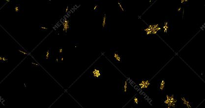 Abstract gold glitter sparkle christmas snowflakes falling snow from top, winter festive holiday xmas event