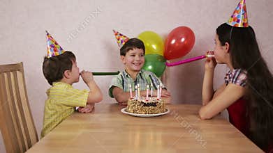 Boy celebrate his birthday at home with family
