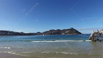 Donostia-San Sebastian, Basque Country, City, Spain. The La Concha beach, panoramic view.