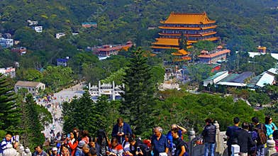 Crowd of people at the tian tan big buddha, hong kong