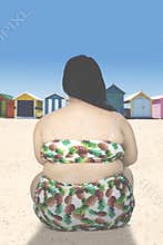 Backside of obese woman at coast