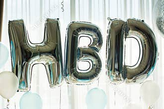 H B D Balloon in birthday party background
