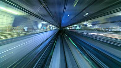 4K Time lapse of automatic train moving to tunnel, Tokyo, Japan