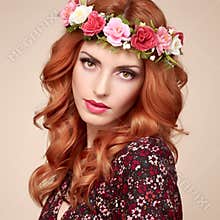 Autumn Fall Fashion. Redhead Woman Portrait.Makeup