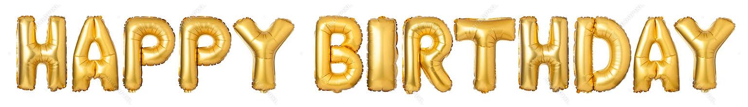 upper case letters HAPPY BIRTHDAY from golden balloons