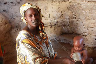 African woman with a baby