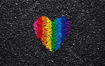 Rainbow heart on black background, gravel and shingle, LGBT colors, love wallpaper, valentine