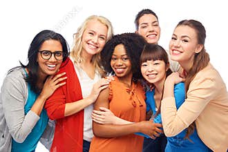 International group of happy women hugging