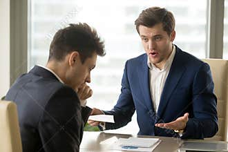 Boss yelling at employee for missing deadline, bad work results