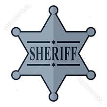 Silver Sheriff Star Badge Flat Icon on White