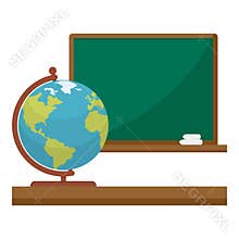 Chalkboard and Globe Flat Icon on White