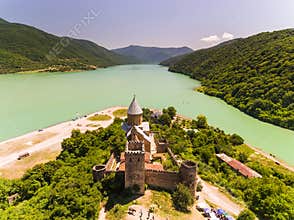 Ananuri Castle with Church on the bank of lake, Georgia.