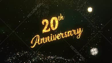 20th Anniversary Greeting Text Made from Sparklers Light Dark Night Sky With Colorfull Firework.
