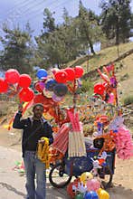 Balloon , ice cream seller in ajloun street in jordan