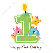 Happy First Birthday Candle