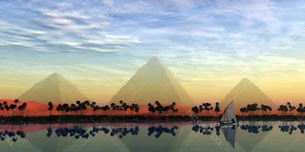The Great Pyramids and Nile River